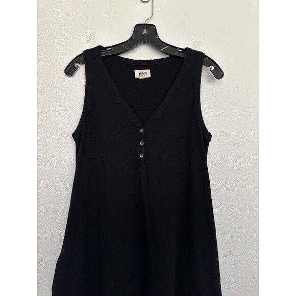 Pact Relaxed Slub Patio Tiered Cotton Sleeveless Dress Black Women's Size Medium - Picture 3 of 11